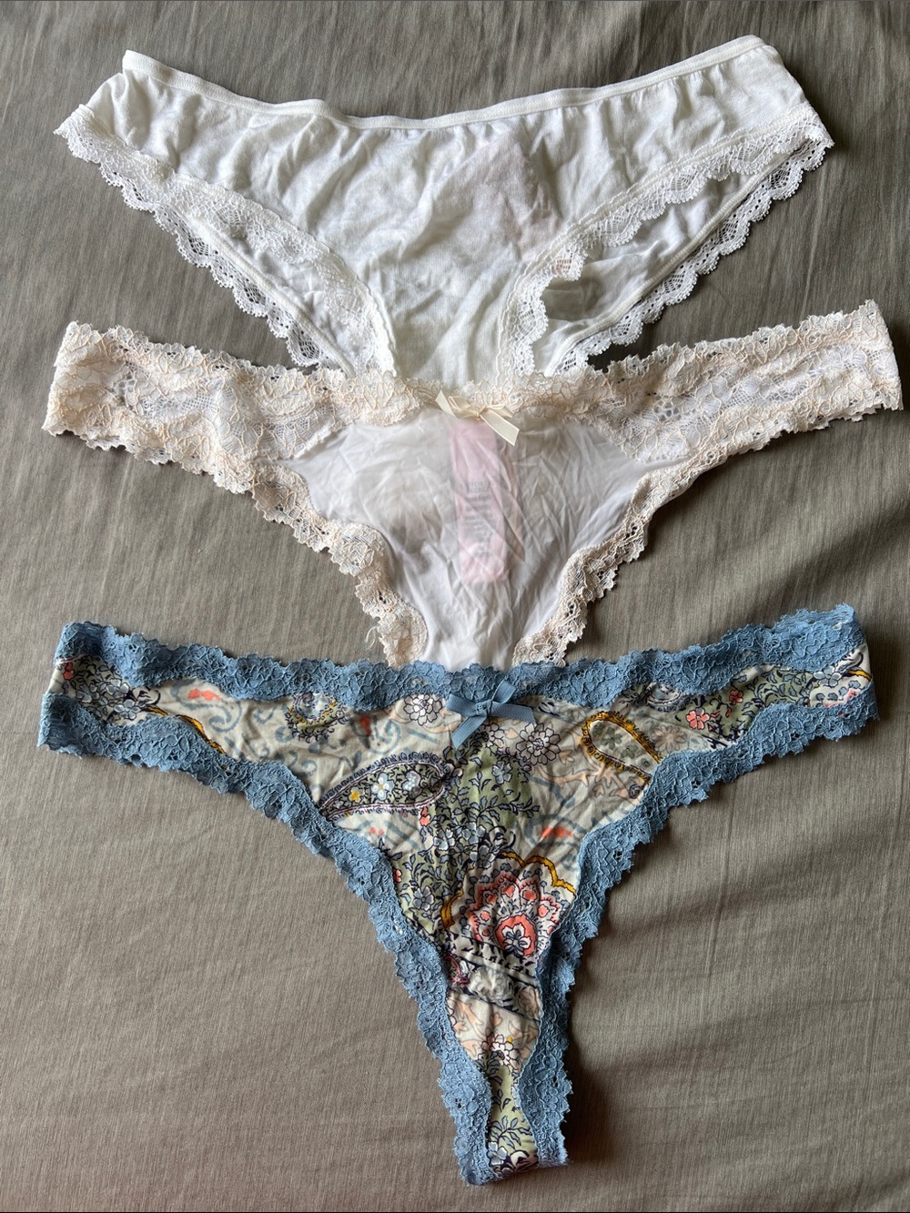 Victoria’s Secret bridal feminine panty set- White, Blush, Blue Paisley